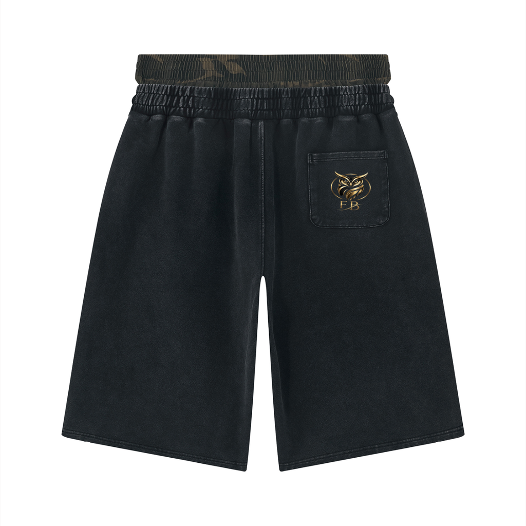 Unisex Vintage Wash Distressed Wide Leg Shorts
